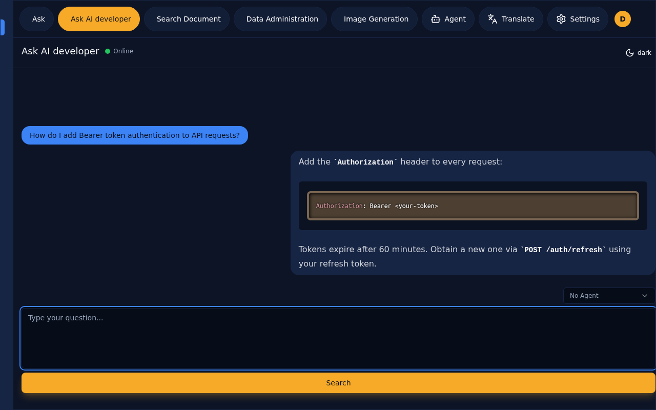 Ask AI Developer Interface
